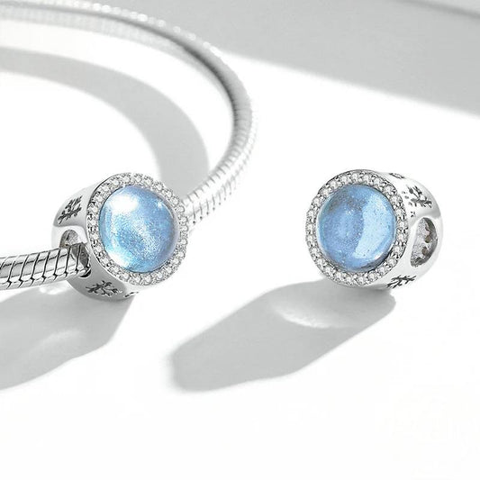 “Winter Nightscape” S925 Sterling Silver Glass Snowflake Charm Bead