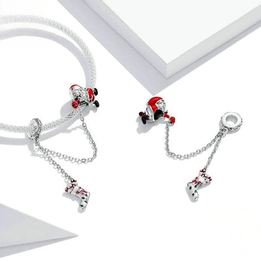 “Santa's Guard” S925 Sterling Silver Santa Claus Safety Chain Charm