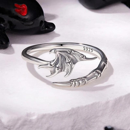 “Demon Wings” S925 Sterling Silver Gothic Open Adjustable Ring