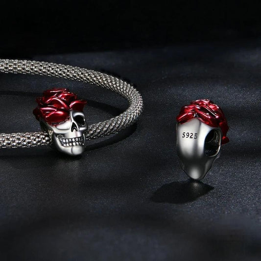 “Crimson Rose Skull” S925 Sterling Silver Halloween Bead