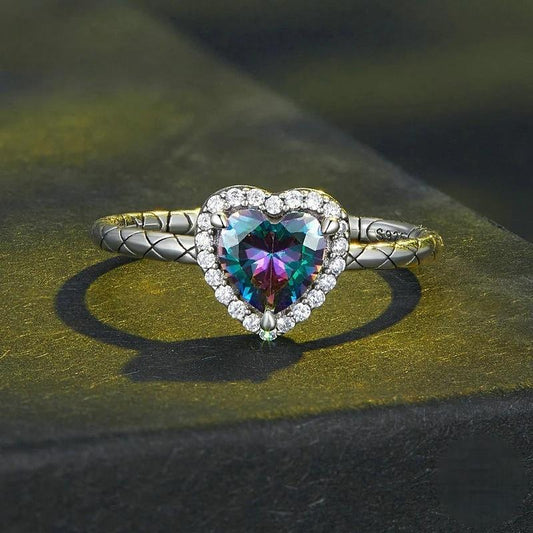 “Candy Heart” S925 Sterling Silver Colorful Zircon Heart Ring