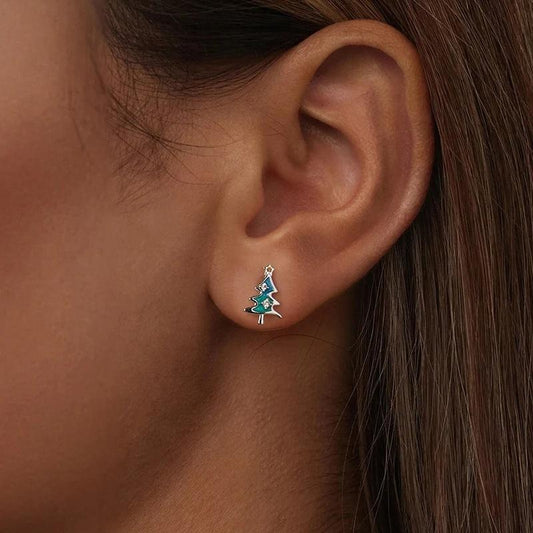“Evergreen Spark” S925 Sterling Silver Christmas Tree Stud Earrings
