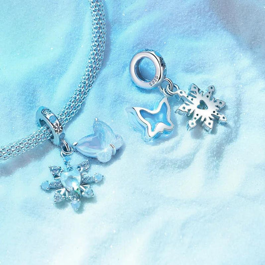 “Frostwing Butterfly” S925 Sterling Silver Snowflake Butterfly Charm Bead