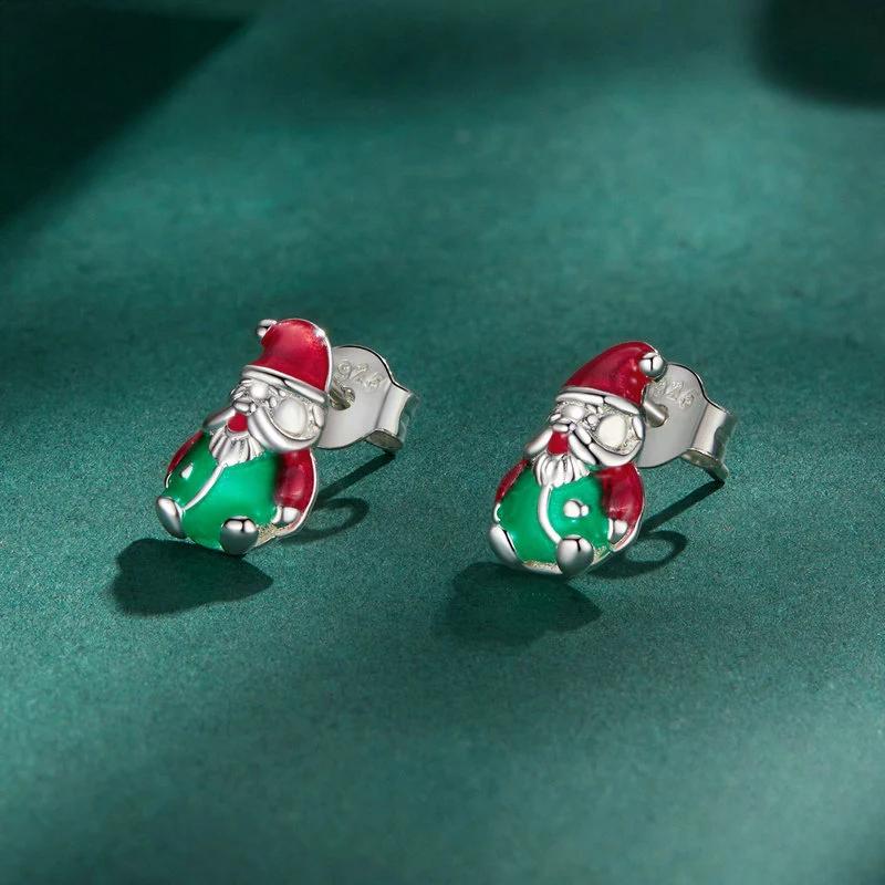“Santa Glow” S925 Sterling Silver Glow-in-the-Dark Santa Claus Stud Earrings