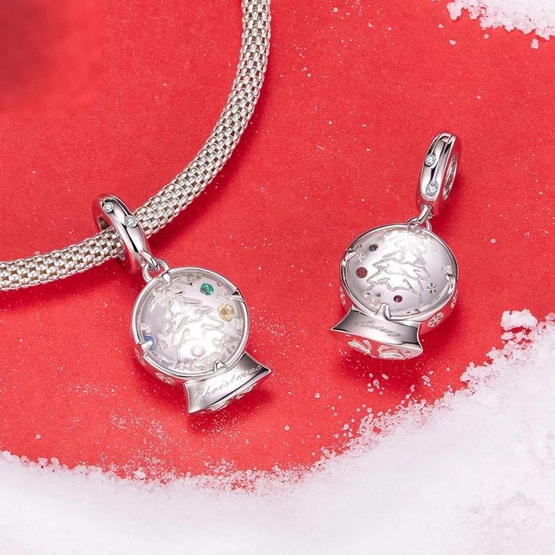 “Winter Snow Globe” S925 Sterling Silver Christmas Snow Globe Charm Bead