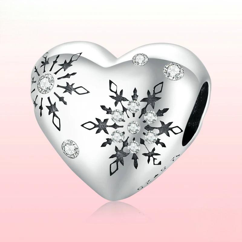 “Heartflake” S925 Sterling Silver Heart Snowflake Charm Bead