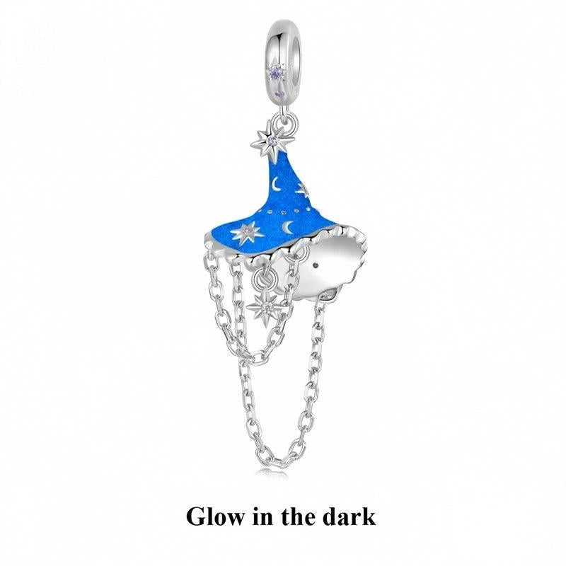 “Moon Witch” S925 Sterling Silver Glow Witch Hat Halloween Pendant Bead