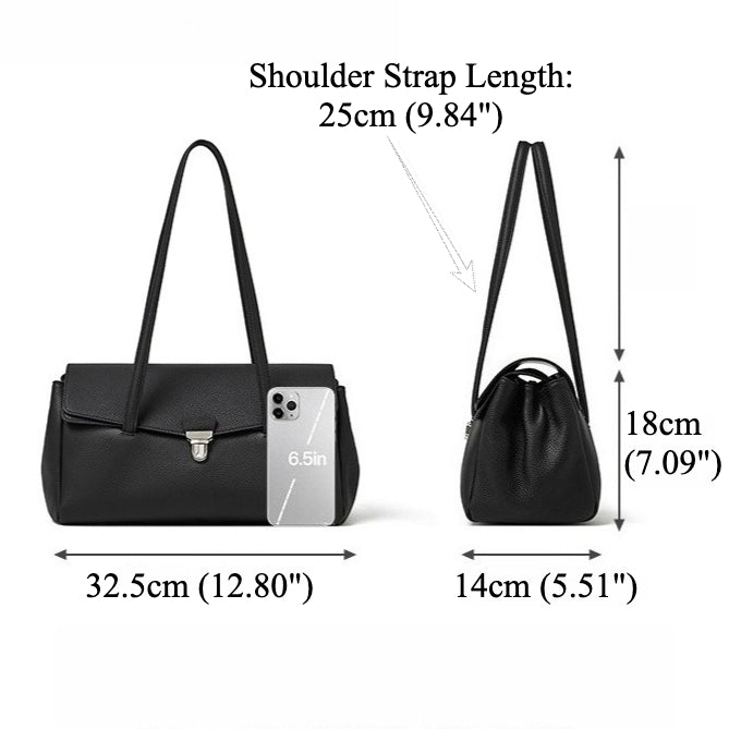 Women's Pebbled Cowhide Flap Tote with Twist-Lock Closure
