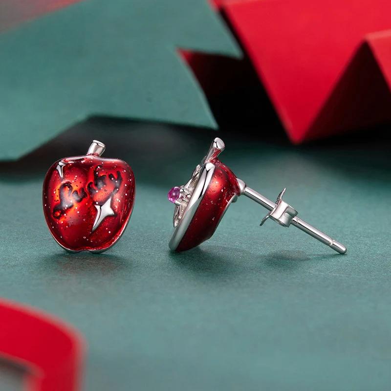 “Lucky Apple” S925 Sterling Silver Asymmetrical Apple Stud Earrings