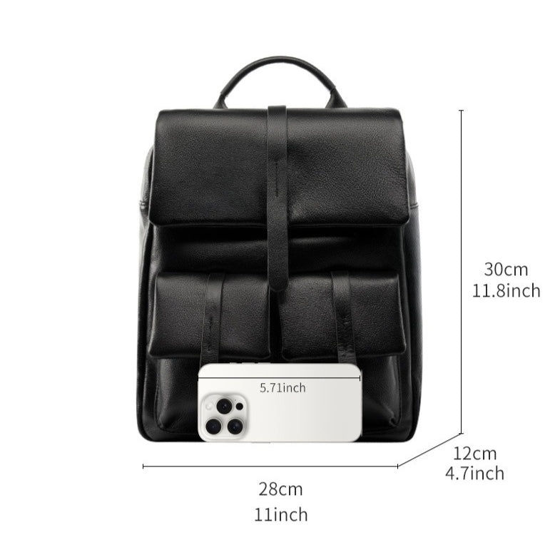 Women's Pebbled Cowhide Flap Backpack with Multiple Pockets