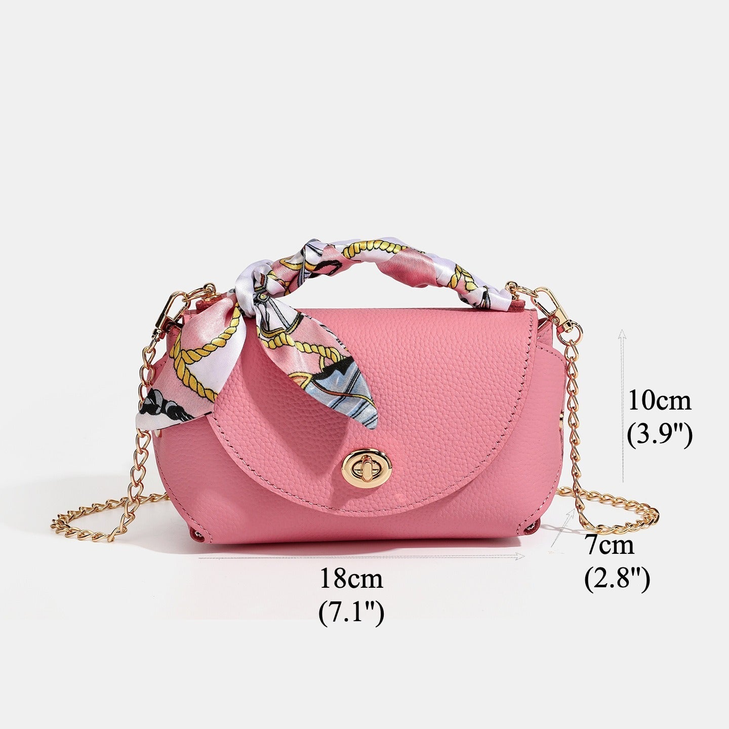 Women's Pebbled Cowhide Scarf Handle Chain Crossbody Bag