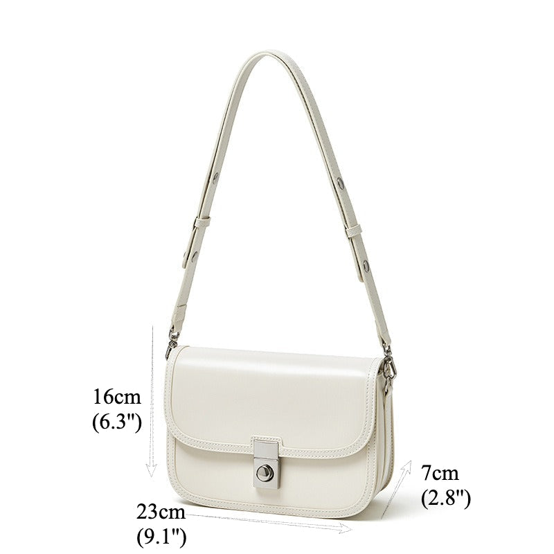 Women's Plain Cowhide Curved Satchel with Twist-Lock Closure