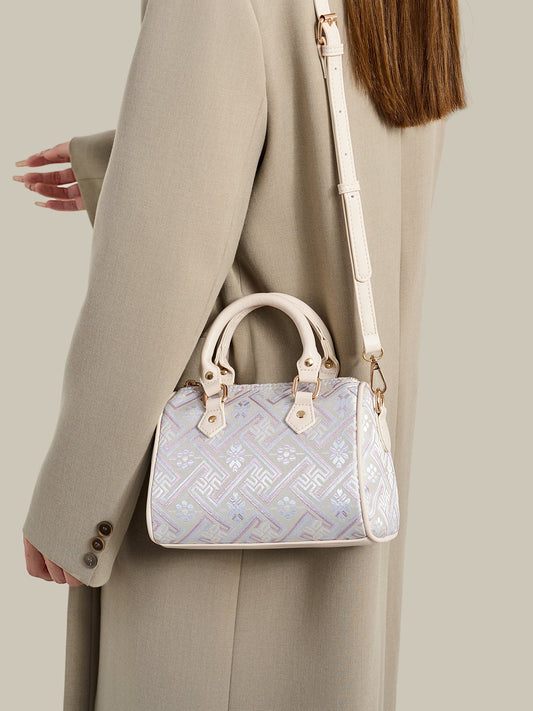 Women's Oriental Brocade Mini Boston Bag with Convertible Strap