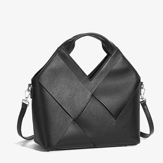 Women's Genuine Leather Woven Top Handle Handbag