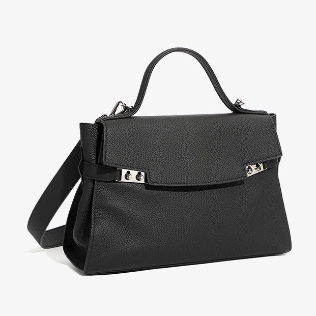 Women's Genuine Leather Large Capacity Tote Bag with Clasp Closure