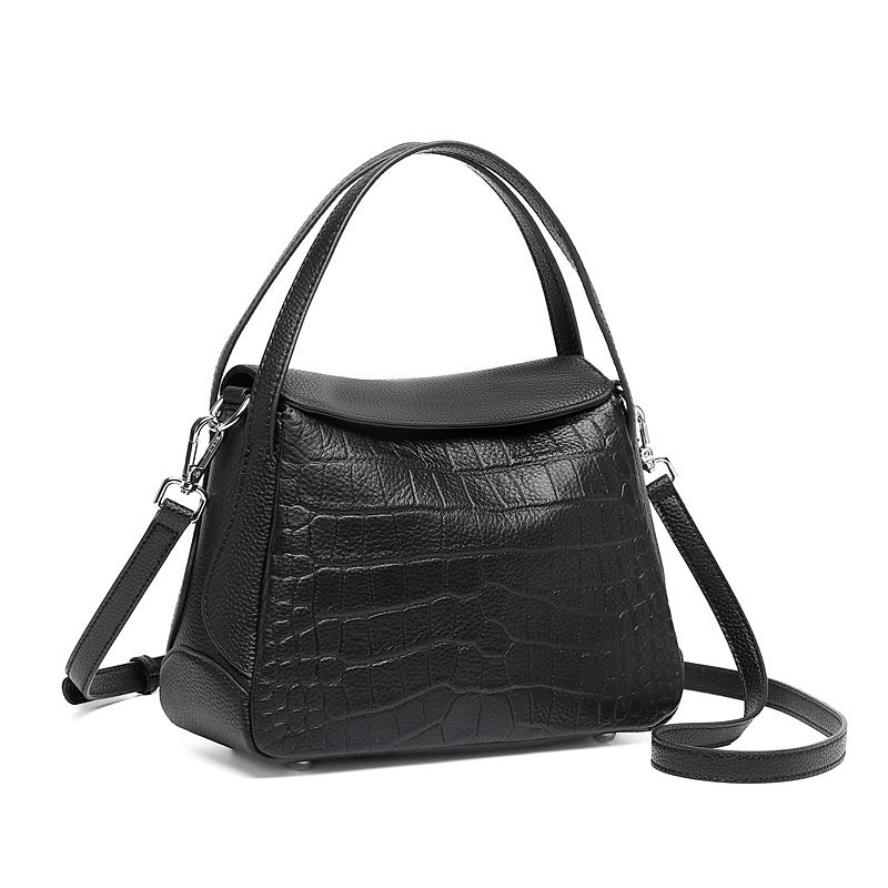 Women's Genuine Leather Croc Embossed Mini Crossbody Bag