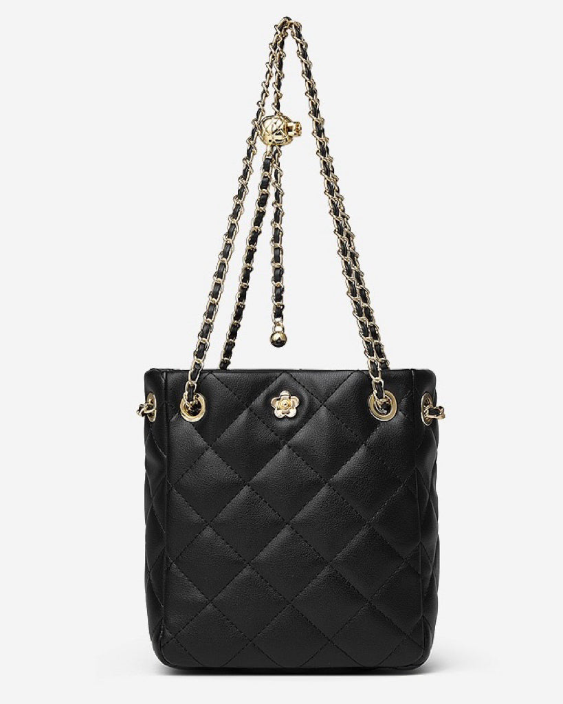 Women's Genuine Leather Quilted Chain Lock Crossbody Bag