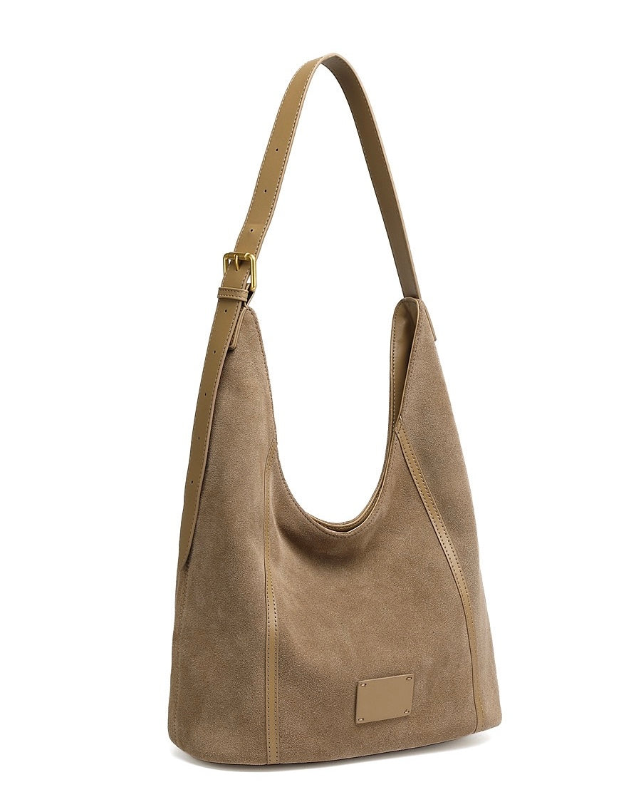 Women's Genuine Leather Suede Patchwork Hobo Shoulder Bag