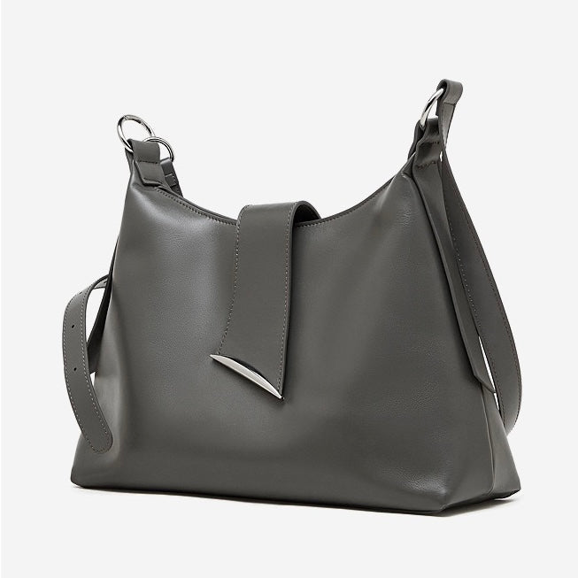 Women's Genuine Leather Hobo Shoulder Bag with Metal Detail
