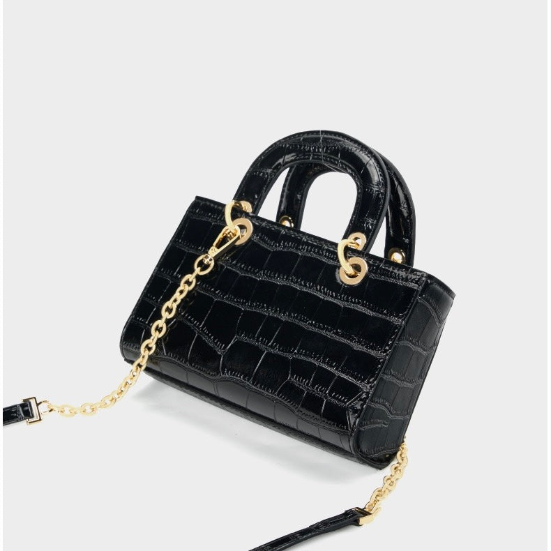 Women's Genuine Leather Croc Embossed Top Handle Handbag