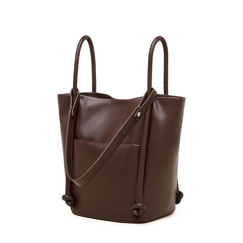 Women's Genuine Leather Knot Detail Bucket Shoulder Bag