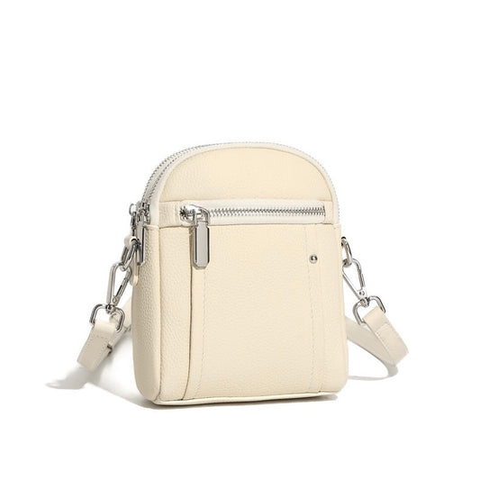 Women's Genuine Leather Mini Phone Crossbody Bag with Zipper