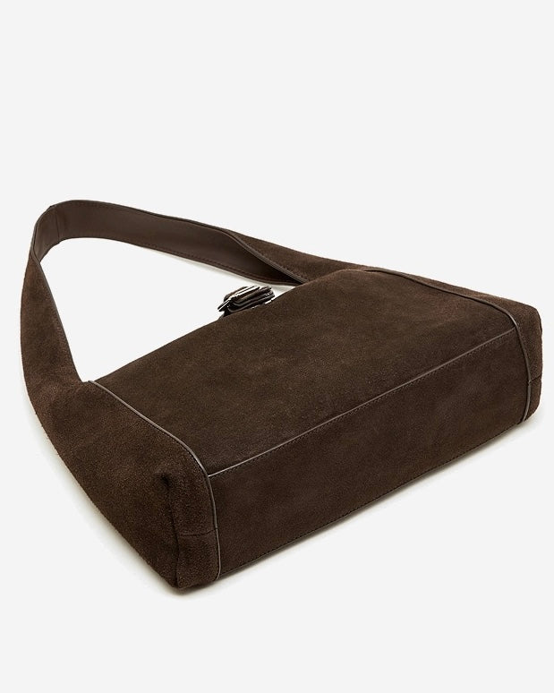 Women's Suede Leather Buckle Accent Shoulder Bag