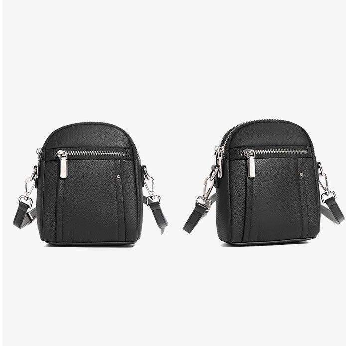 Women's Genuine Leather Mini Phone Crossbody Bag with Zipper