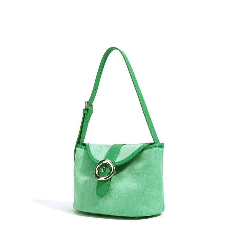Women's Genuine Leather Colorblock Saddle Crossbody Bag