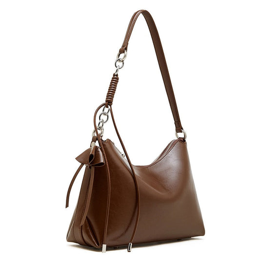 Women's Cowhide Hobo Bag with Knotted Strap Detail