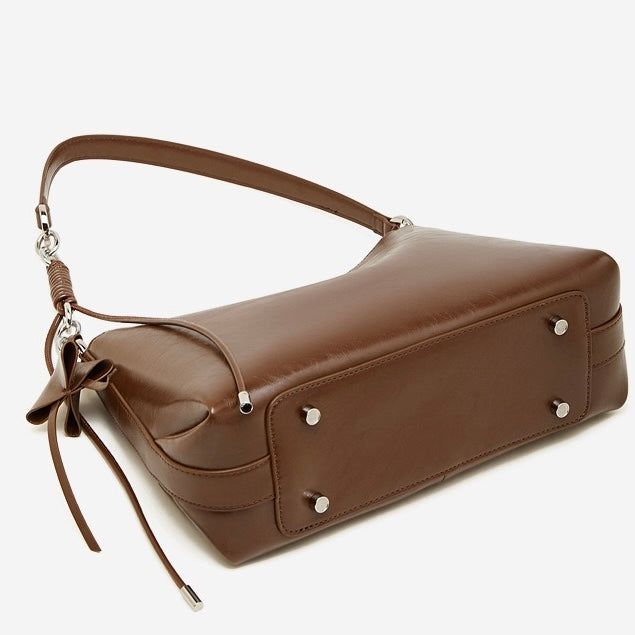 Women's Cowhide Hobo Bag with Knotted Strap Detail