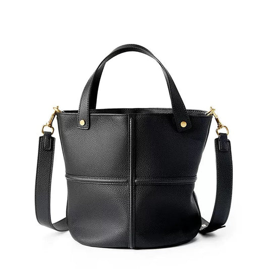 Women's Genuine Leather Large Capacity Bucket Bag with Zipper Closure