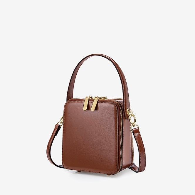 Women's Genuine Leather Structured Box Crossbody Handbag