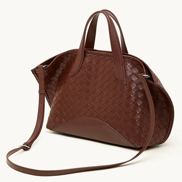 Women's Woven Cowhide Tote with Magnetic Closure