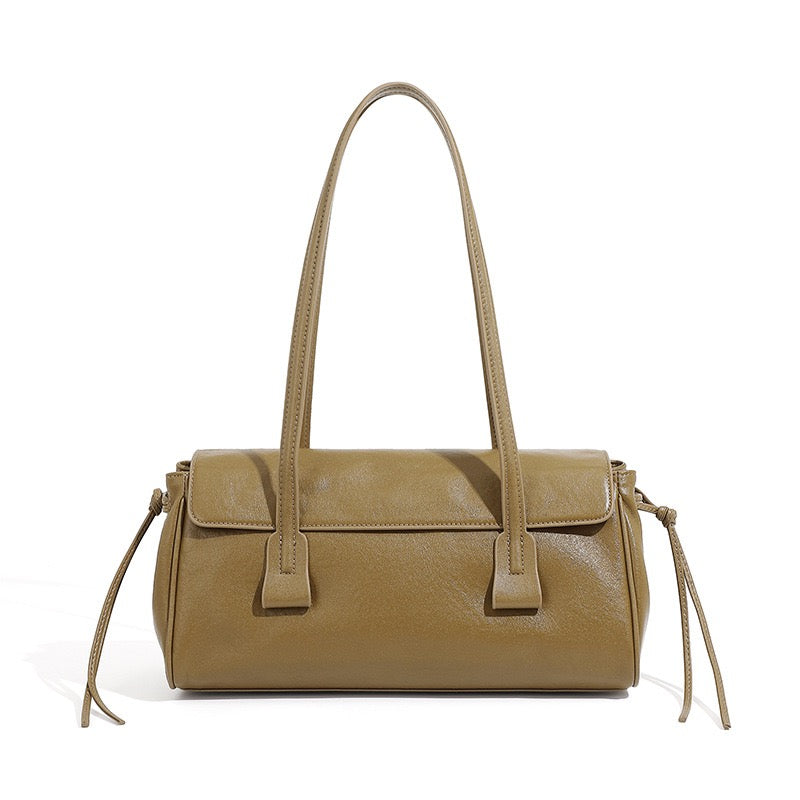 Women's Genuine Leather Vegetable Tanned Baguette Shoulder Bag
