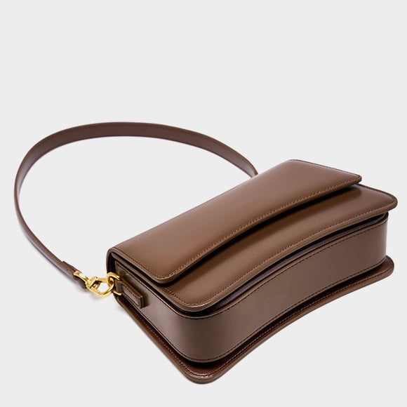 Women's Genuine Leather Multifunctional Baguette Shoulder Bag with Flap Design