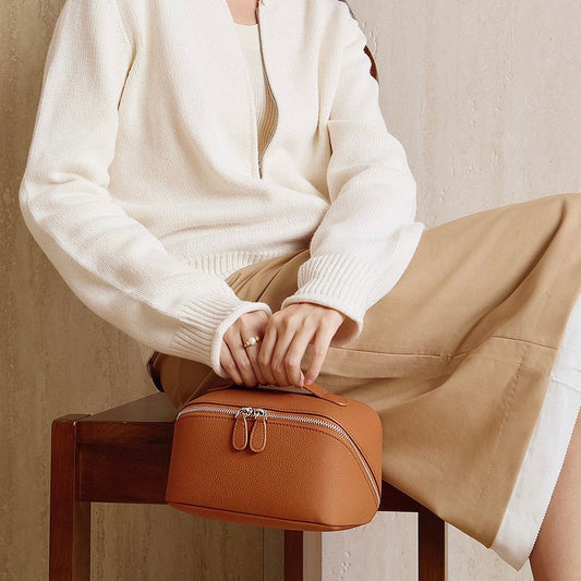 Women's Genuine Leather Textured Cosmetic Clutch Bag