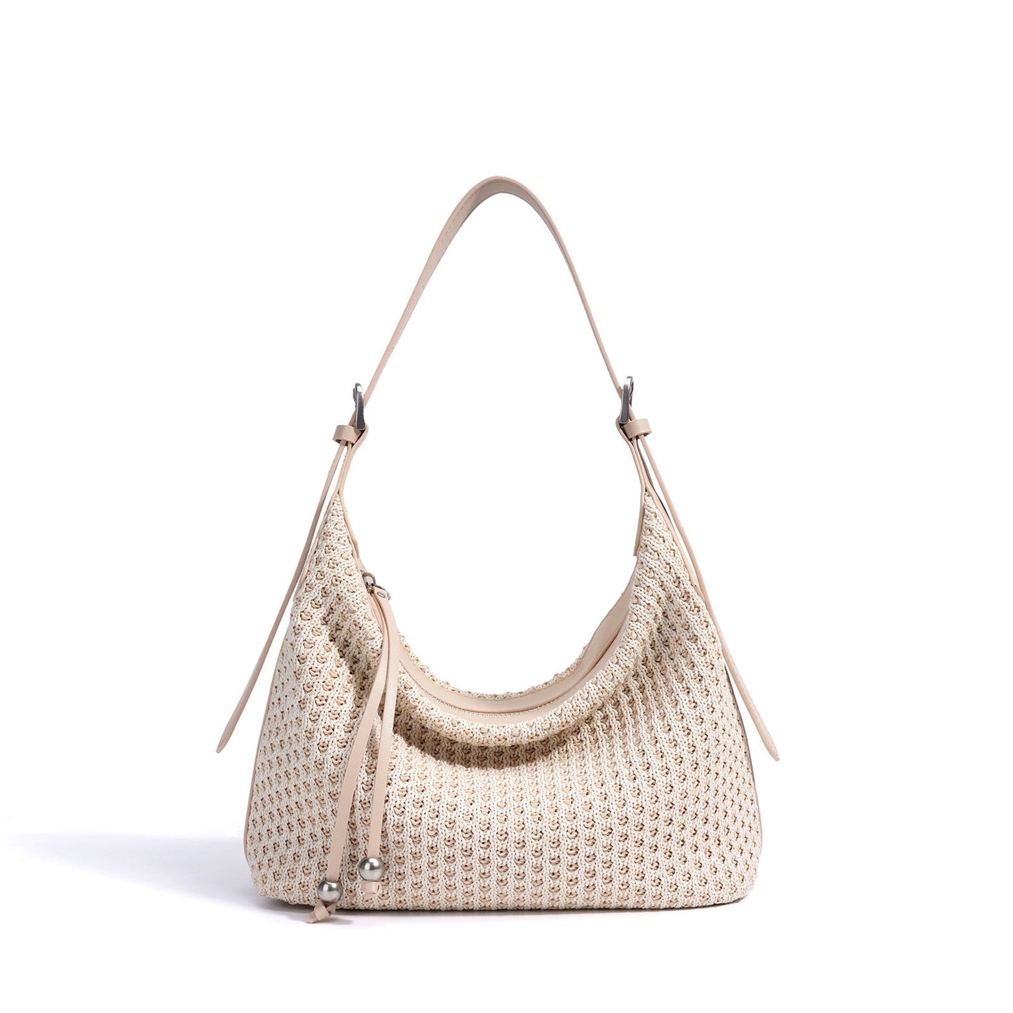 Women's Genuine Leather Woven Straw Dumpling Shoulder Bag