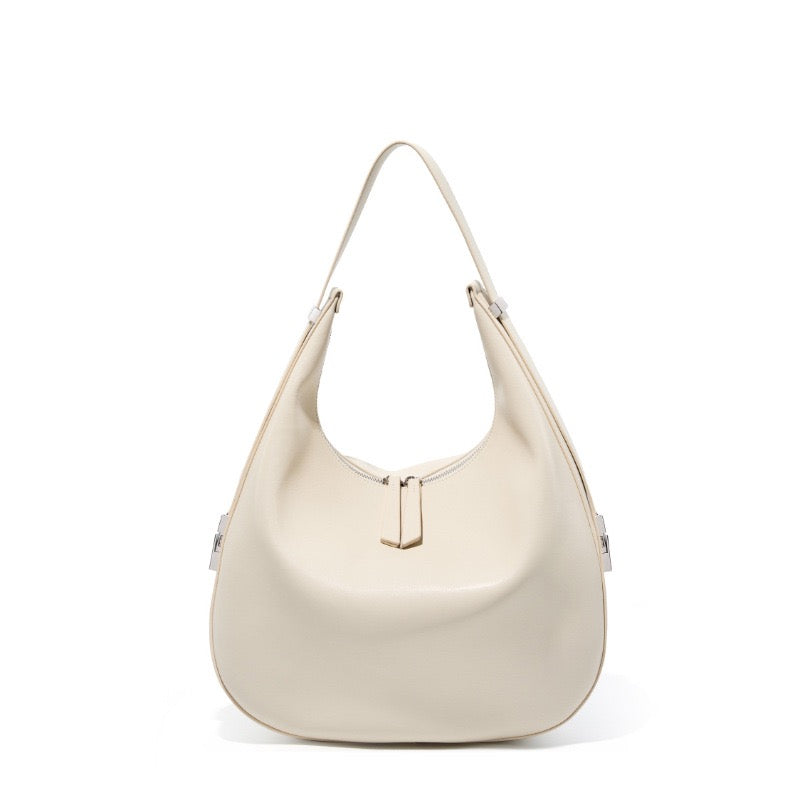 Women's Genuine Leather Crescent Underarm Shoulder Bag with Zipper Closure