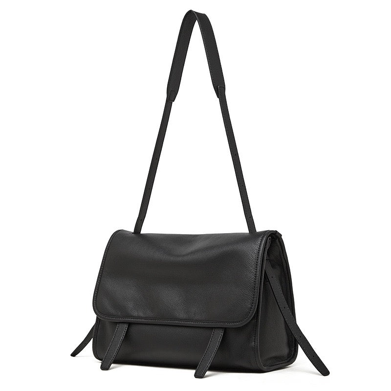 Women's Full-Grain Cowhide Flap Satchel with Dual Carry