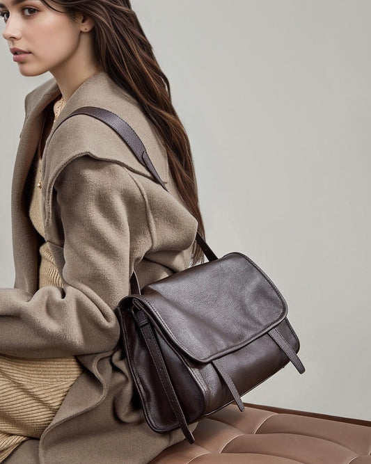 Women's Full-Grain Cowhide Flap Satchel with Dual Carry