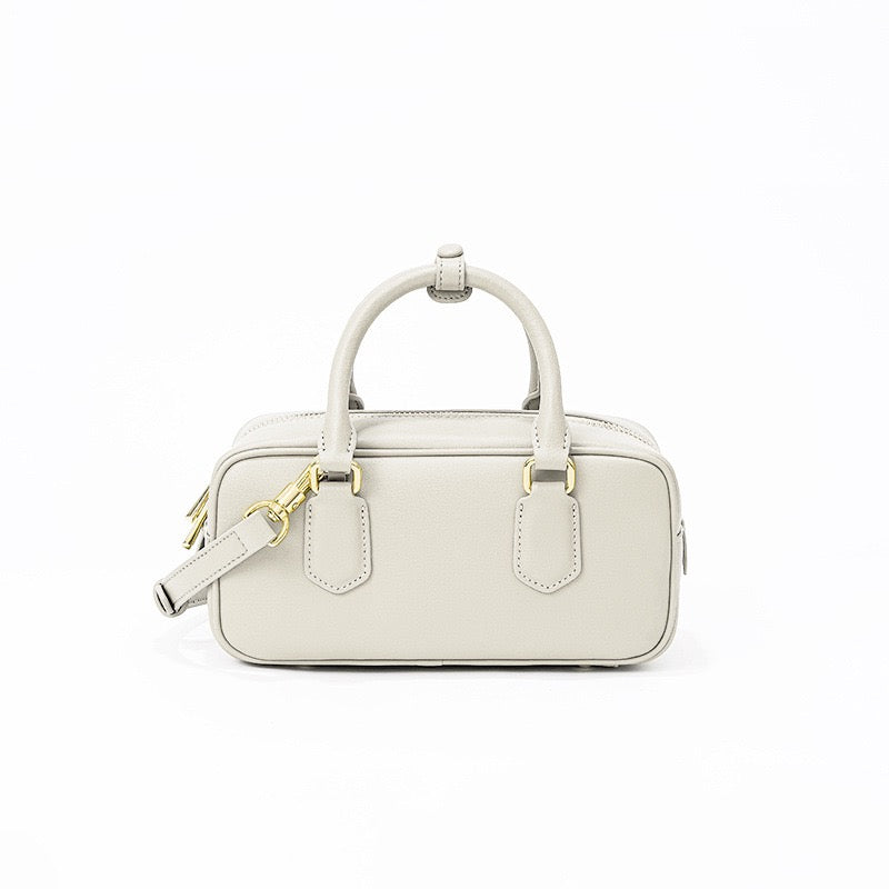 Women's Genuine Leather Boston Bowling Crossbody Handbag with Shoulder Strap