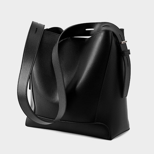 Women's Genuine Leather Oversized Bucket Bag with Adjustable Crossbody Strap
