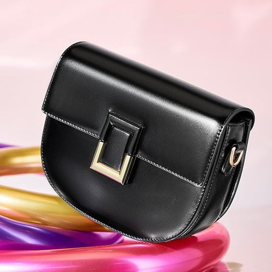 Women's Genuine Leather Saddle Crossbody Bag with Adjustable Strap