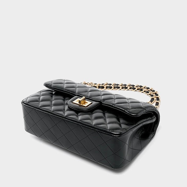 Women's Genuine Leather Quilted Chain Shoulder Crossbody Bag