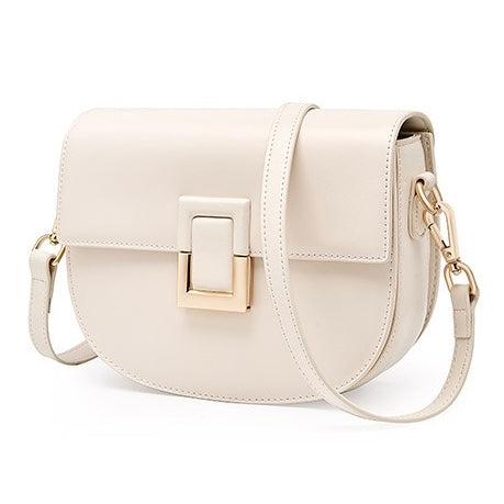 Women's Genuine Leather Saddle Crossbody Bag with Adjustable Strap