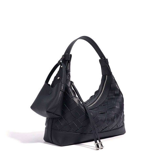 Women's Genuine Leather Woven Dumpling Shoulder Crossbody Bag