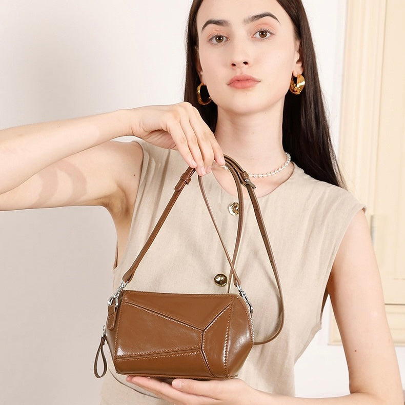 Women's Genuine Leather Geometric Patchwork Crossbody Bag