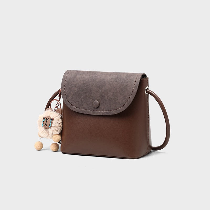 Women's Genuine Leather Vintage Flap Crossbody Bag with Phone Pocket
