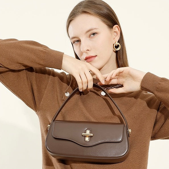 Women's Genuine Leather Baguette Shoulder Crossbody Bag